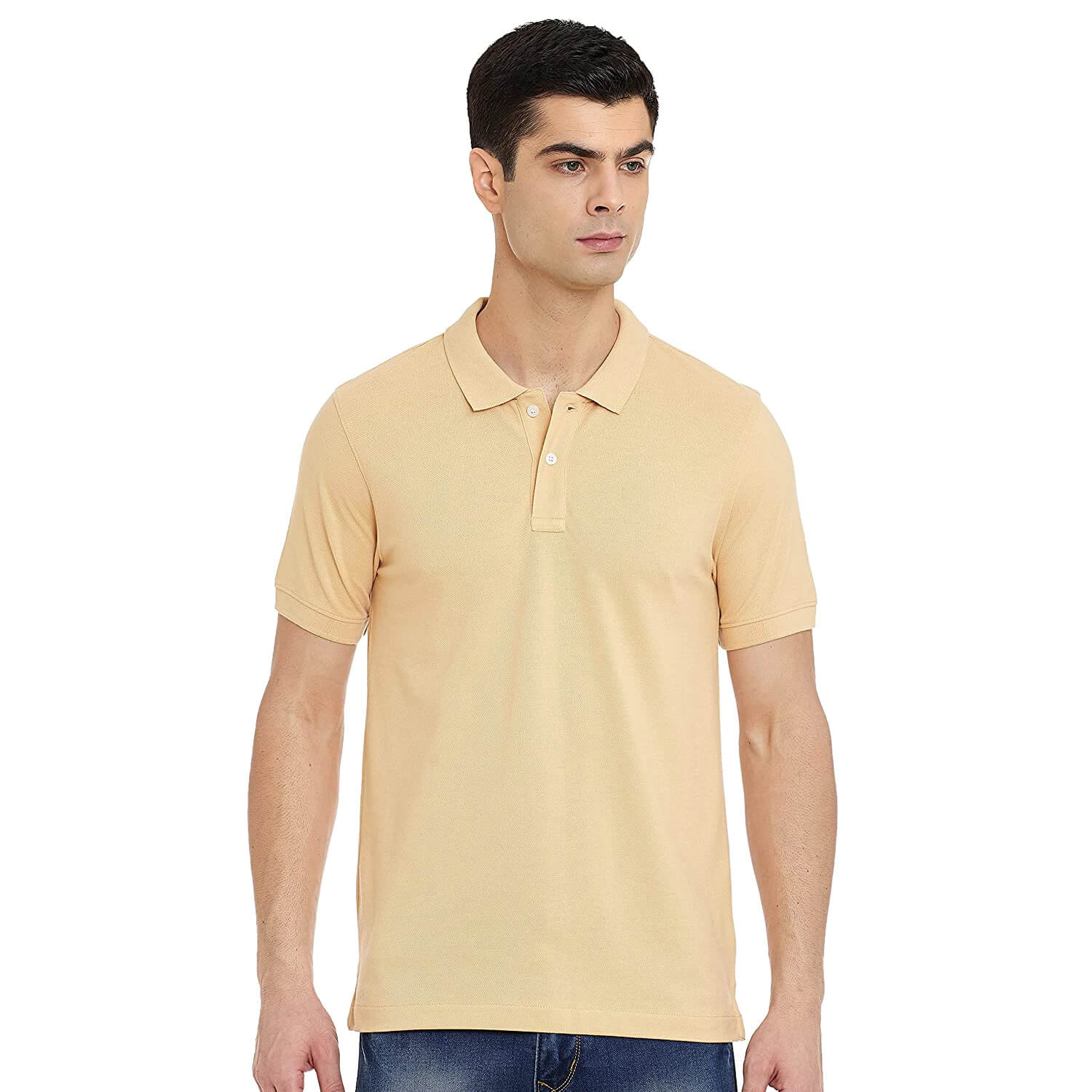 Bazarville S / Beige Basic Polo T-shirt