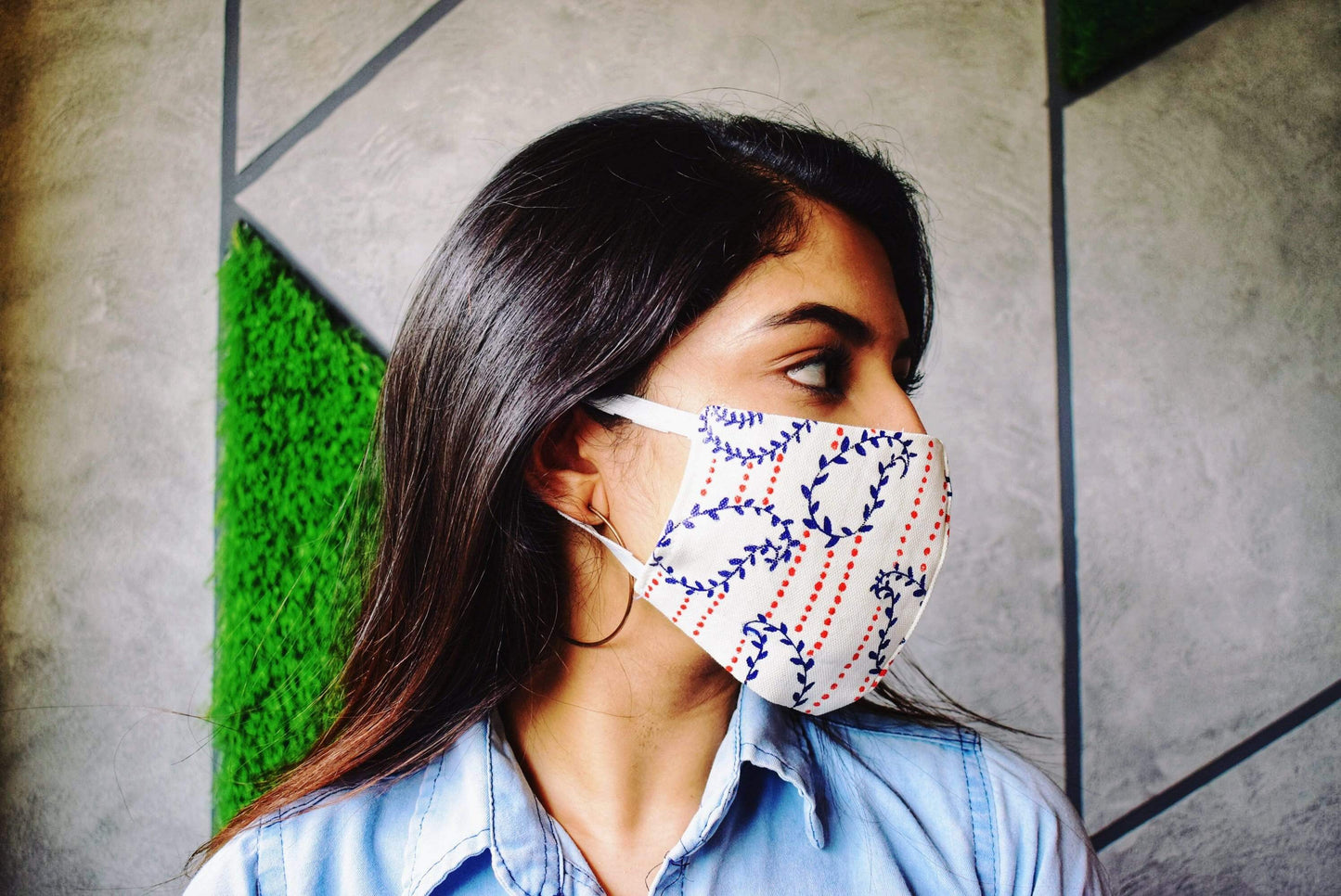 Blue and Red Leaves - Hand Printed Masks