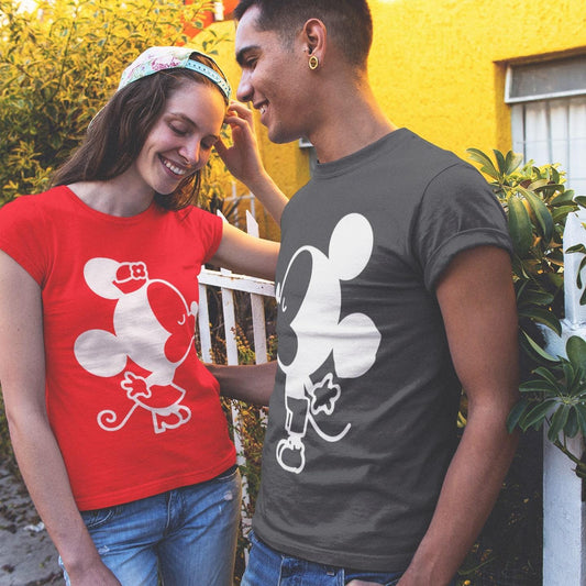 Bazarville Couple Design Black Red / S Mickie and Minnie - Couple T-shirt