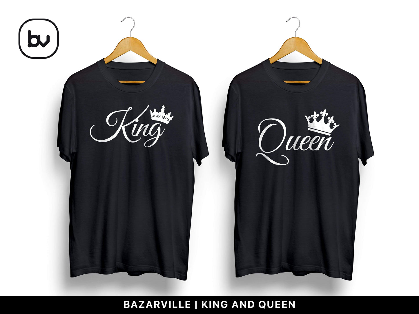 Bazarville Couple Design Black / S King & Queen + Bullet & Baison - Couple Tshirt