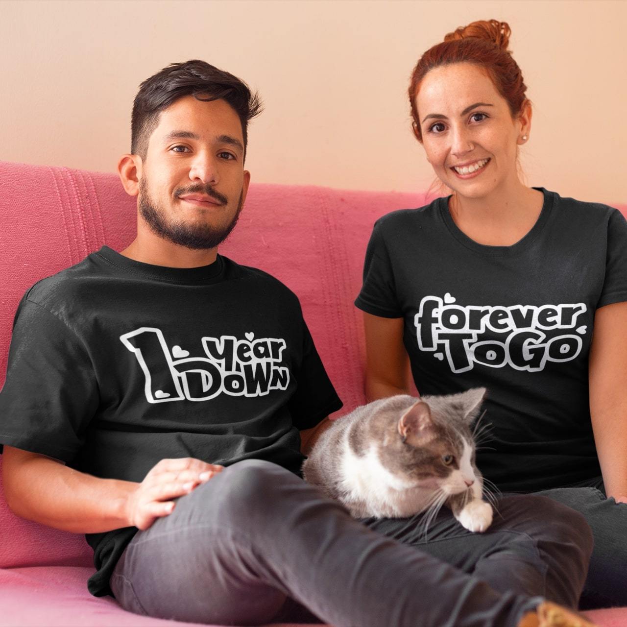 Bazarville Couple Design S / XS 1 Year Down, Forever To Go - Couple Tee