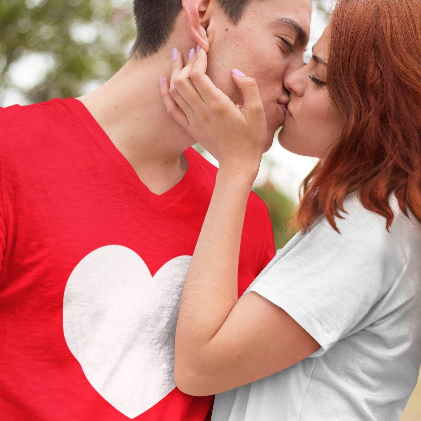 Bazarville Couple Design White  Red / MEN / XS Heart - Couple Tee
