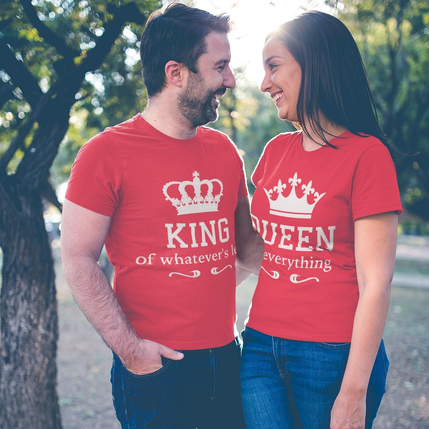 Bazarville Couple Design White Red / S King Queen - Couple T-shirt