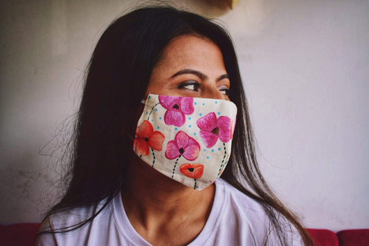 Pink Flowers - Hand Printed Masks