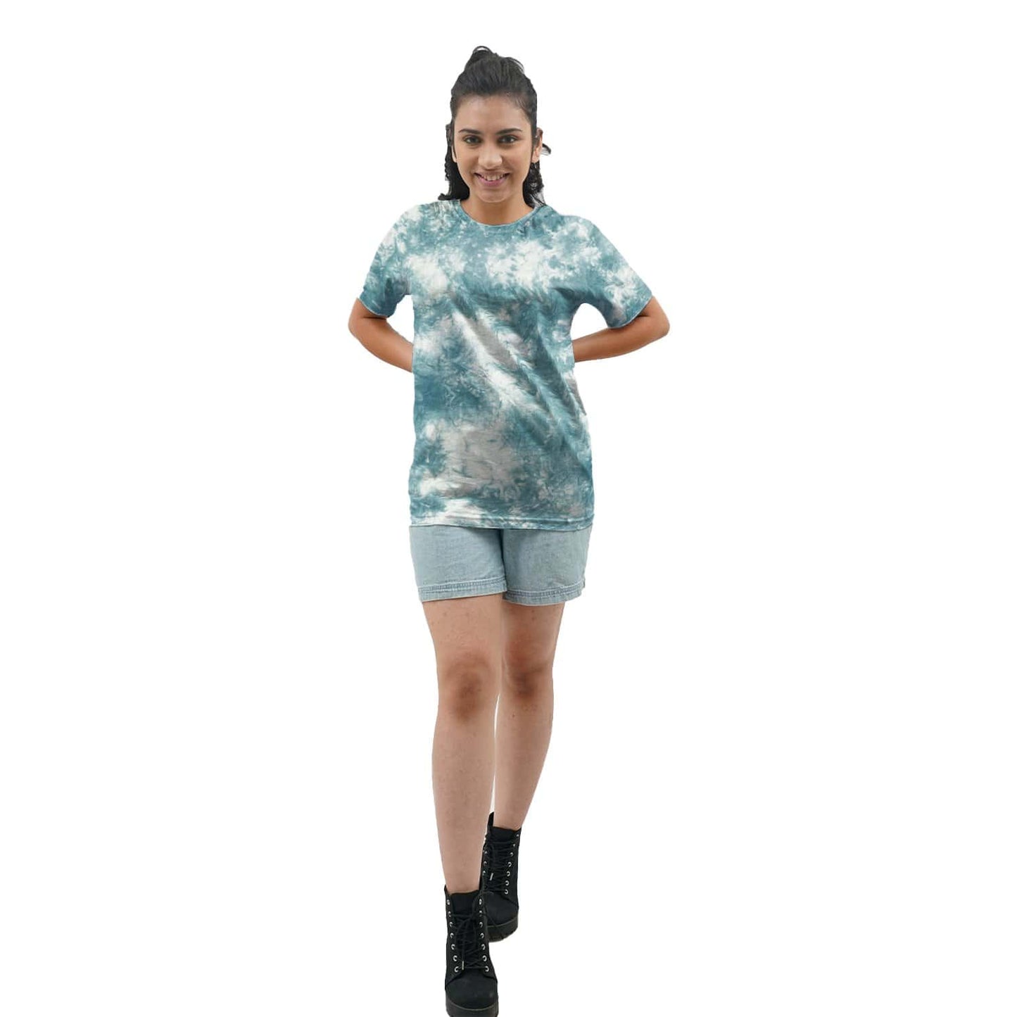 Bazarville Tie Dye Marine Green Tie Dye Girls Regular Fit Tshirt